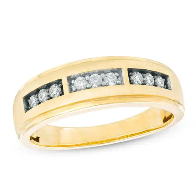 Men's 1/5 CT. T.w. Champagne and White Diamond Satin Band in 10K Gold