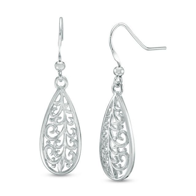 Filigree Pear-Shaped Drop Earrings in Sterling Silver