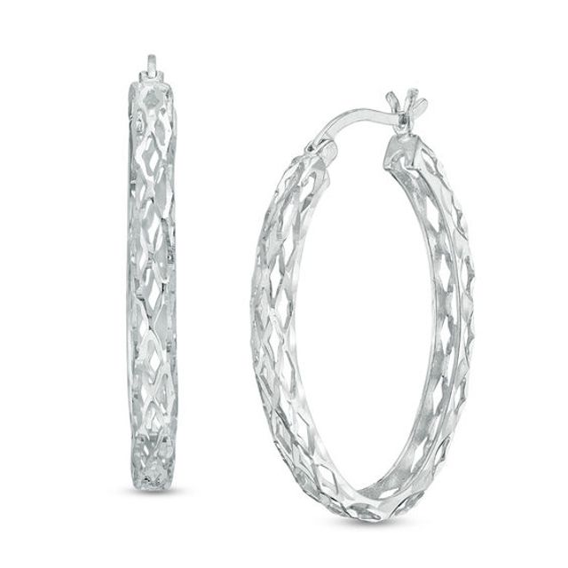 18mm Diamond-Cut Oval Hoop Earrings in Sterling Silver