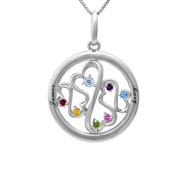 Open Hearts Family by Jane Seymourâ¢ Birthstone Circle Pendant in Sterling Silver (7 Stones and Two Lines)