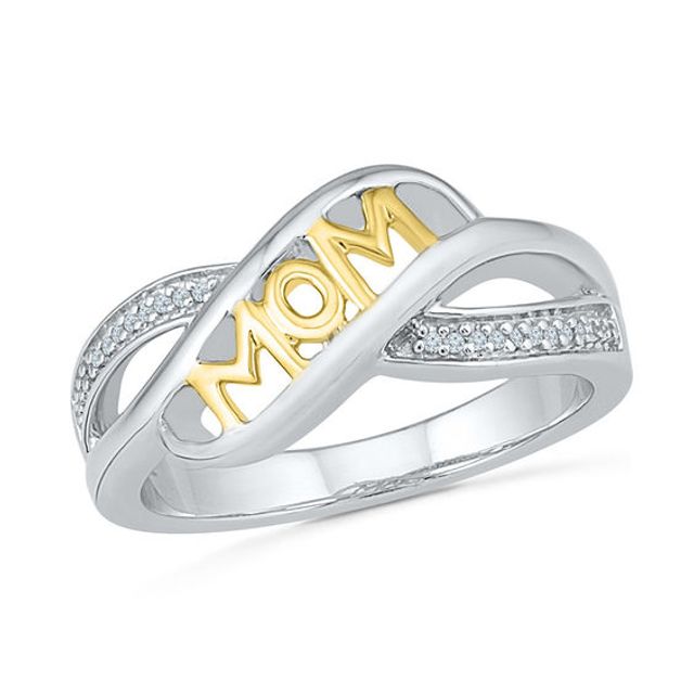 Diamond Accent Mom Crossover Ring in Sterling Silver and 10K Gold