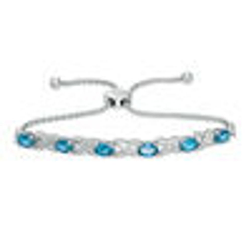 Oval Swiss Blue Topaz and Diamond Accent "Xo" Bolo Bracelet in Sterling Silver - 9.5"