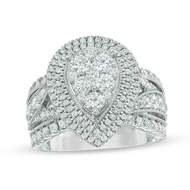 2 CT. T.w. Composite Diamond Pear Frame Multi-Row Vintage-Style Engagement Ring in 14K White Gold