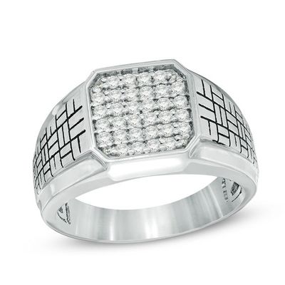 Men's 1/2 CT. T.w. Composite Diamond Square Brick-Pattern Shank Signet Ring in 10K White Gold