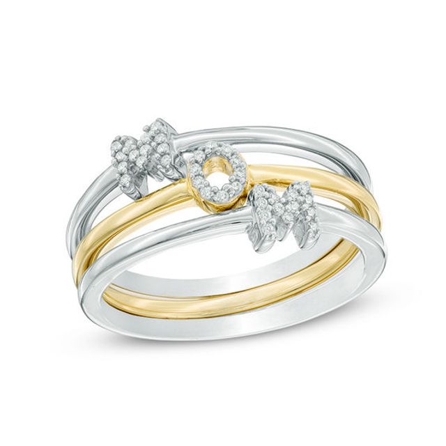 Diamond Accent Mom Three Piece Stackable Ring Set in Sterling Silver and 10K Gold