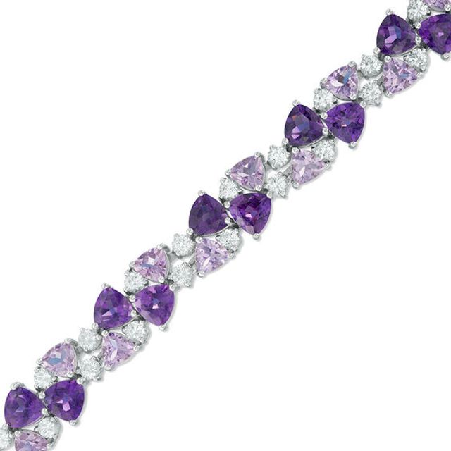 Trillion-Cut Amethyst and White Lab-Created Sapphire Cluster Bracelet in Sterling Silver - 7.25"