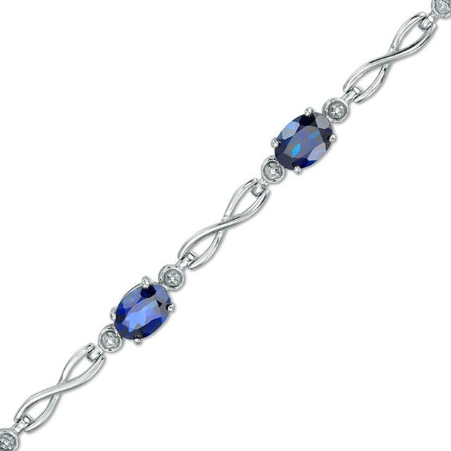 Oval Lab-Created Ceylon Sapphire Infinity Link Bracelet in Sterling Silver - 7.25"