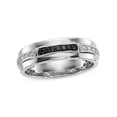Men's 1/8 CT. T.w. Enhanced Black and White Diamond Row Band in Sterling Silver