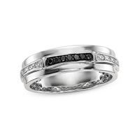 Men's 1/8 CT. T.w. Enhanced Black and White Diamond Row Band in Sterling Silver