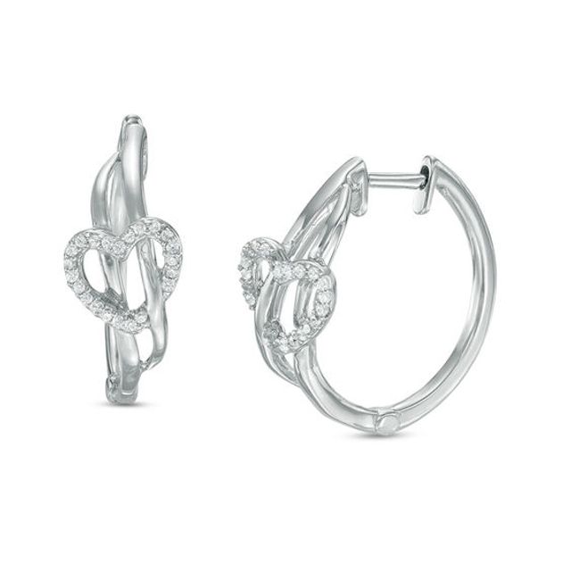 1/10 CT. T.w. Diamond Heart Woven Hoop Earrings in Sterling Silver