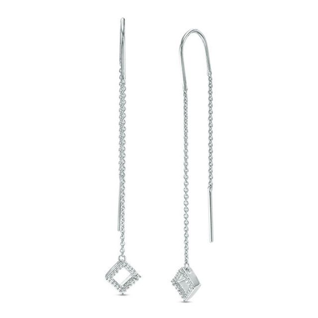 1/10 CT. T.w. Diamond Tilted Square Threader Earrings in Sterling Silver