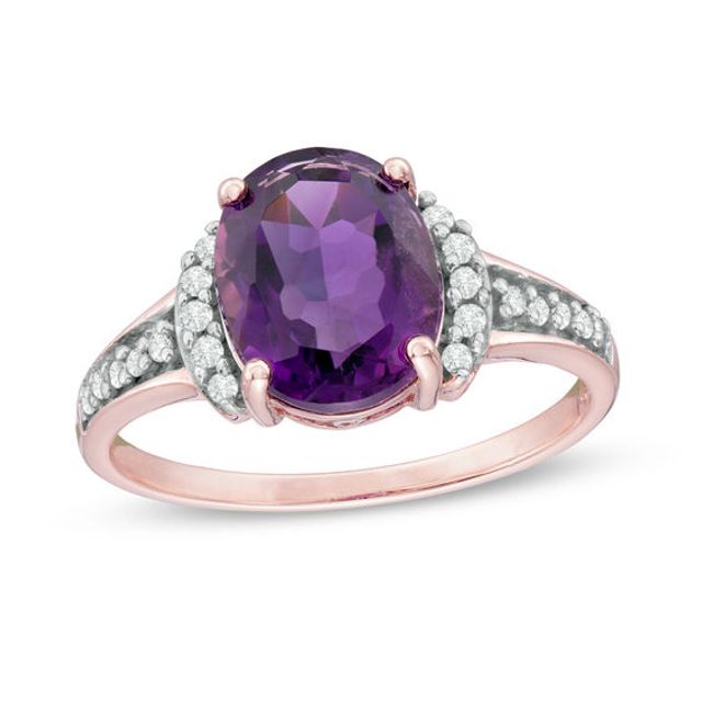 Oval Amethyst and Lab-Created White Sapphire Collar Ring in 10K Rose Gold