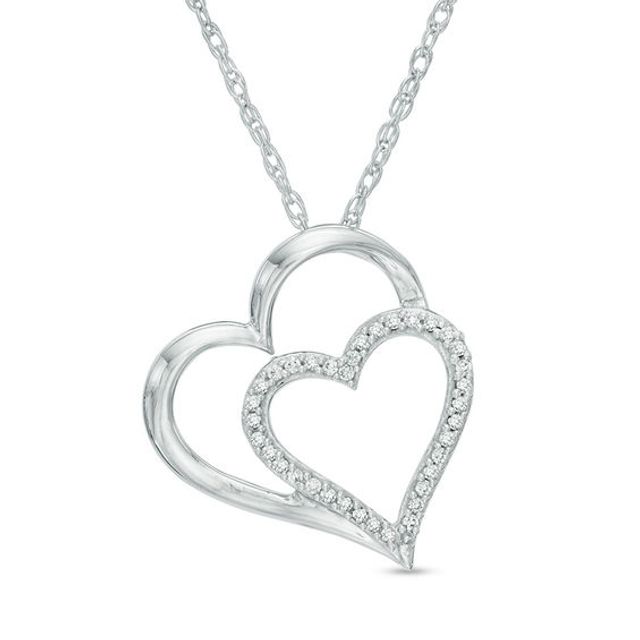 1/10 CT. T.w. Diamond Tilted Motherly Hearts Pendant in Sterling Silver