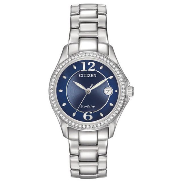 Ladies' Citizen Eco-DriveÂ® Silhouette Crystal Accent Watch with Blue Dial (Model: Fe1140-86L)