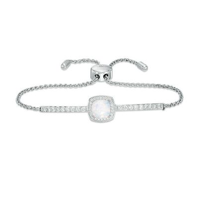 7.0mm Cushion-Cut Lab-Created Opal and White Sapphire Frame Bolo Bracelet in Sterling Silver - 9.0"