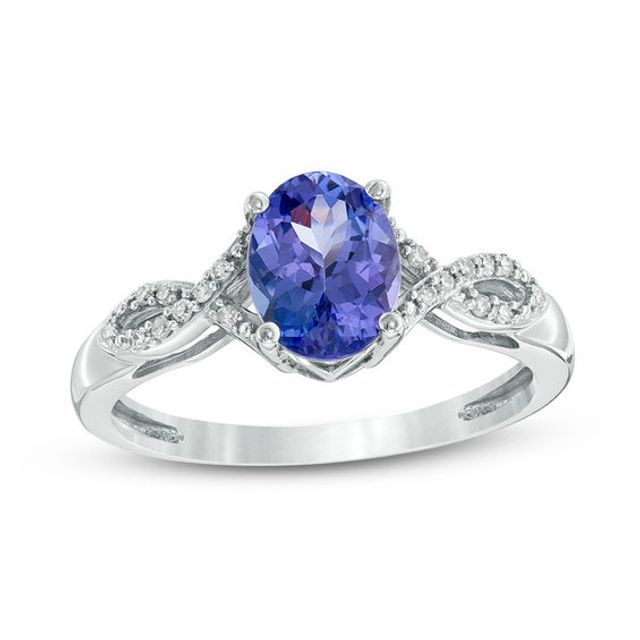 Oval Tanzanite and Diamond Accent Split Shank Ring in 10K White Gold
