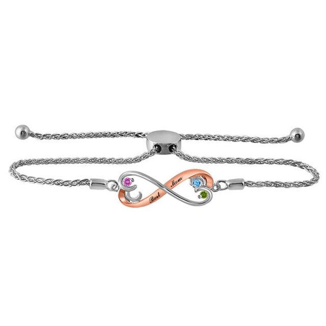 Open Hearts by Jane Seymourâ¢ Birthstone Bracelet in Sterling Silver with 10K Rose Gold (3 Stones and 2 Names)