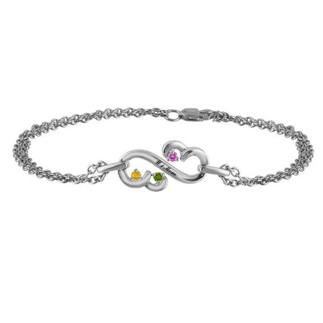 Open Hearts Family by Jane Seymourâ¢ 3.0mm Birthstone Bracelet in Sterling Silver (3 Stones and 1 Name)