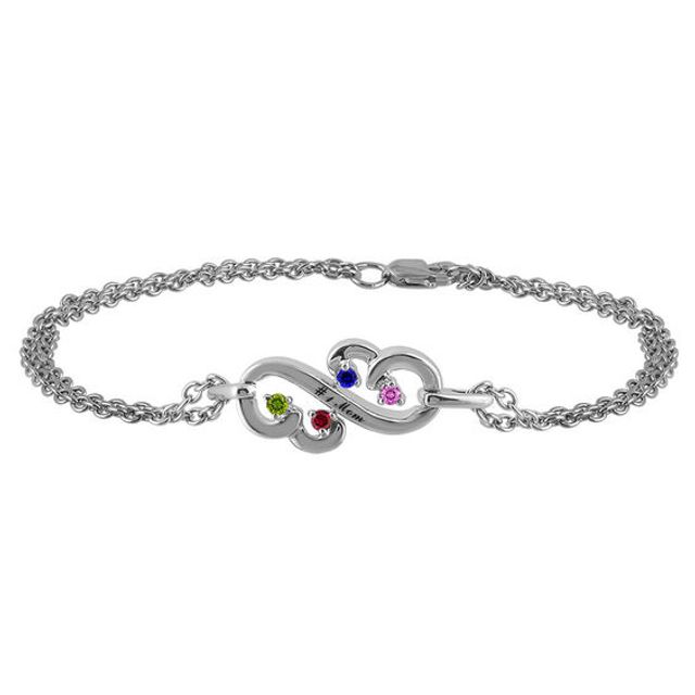 Open Hearts Family by Jane Seymourâ¢ Birthstone Bracelet in Sterling Silver (4 Stones and 1 Name)