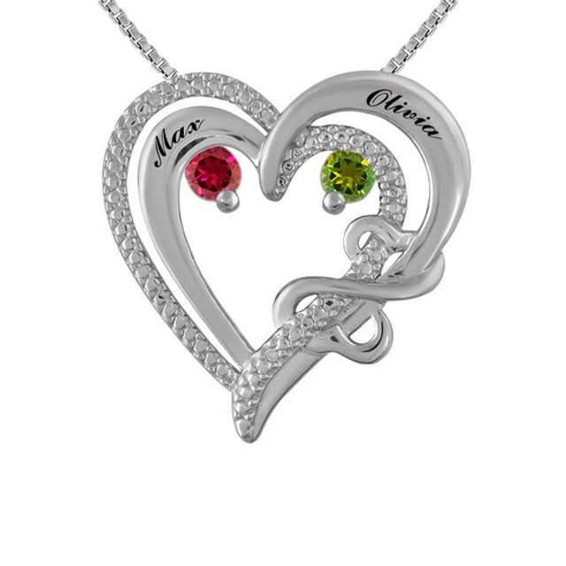 Open Hearts by Jane Seymourâ¢ Couple's Birthstone and Diamond Accent Pendant in Sterling Silver (2 Stones and Names)