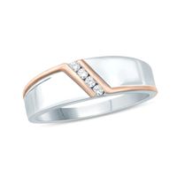 Men's 1/10 CT. T.w. Diamond Four Stone Slant Bypass Stripe Wedding Band in 10K Two-Tone Gold