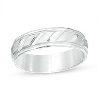 Men's 6.0mm Brushed Milgrain Slant Comfort Fit Wedding Band 14K White Gold