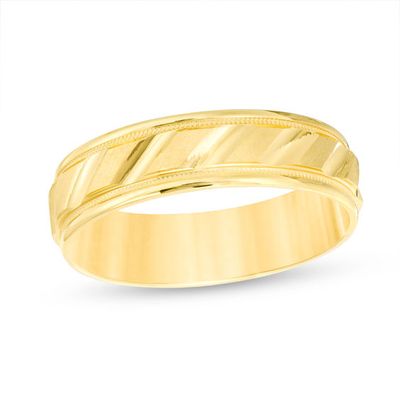 Men's 6.0mm Brushed Milgrain Slant Comfort Fit Wedding Band 14K Gold