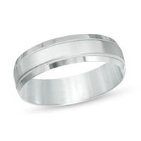 Men's 6.0mm Brushed Center Milgrain Comfort Fit Wedding Band 10K White Gold