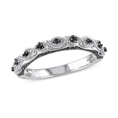 1/8 CT. T.w. Black Diamond Vintage-Style Wedding Band 10K White Gold with Rhodium