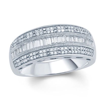 1/2 CT. T.w. Baguette and Round Diamond Multi-Row Vintage Style Band in Sterling Silver