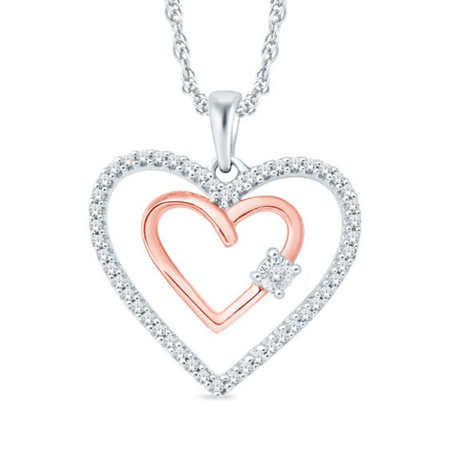 1/6 CT. T.w. Diamond Double Heart Pendant in 10K Rose Gold