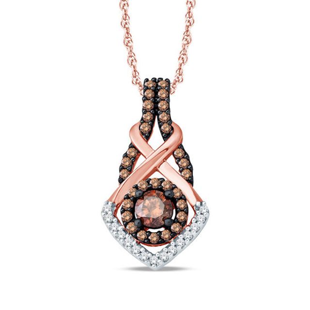 1/3 CT. T.w. Champagne and White Diamond Twist Frame Pendant in 10K Rose Gold