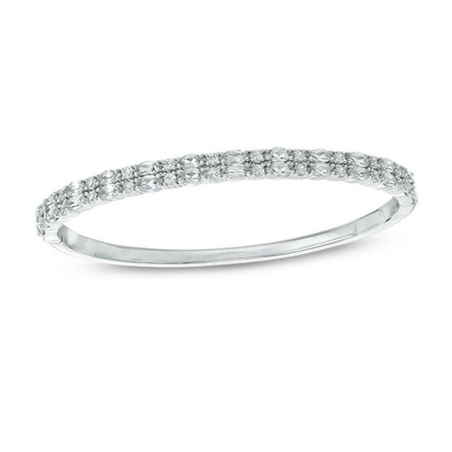 5.0mm Lab-Created White Sapphire Double Row Bangle in Sterling Silver
