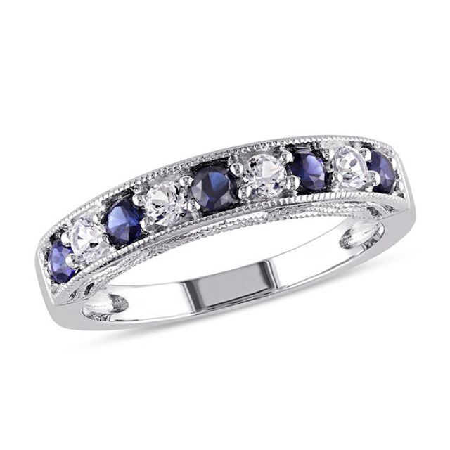 Lab-Created Blue and White Sapphire Vintage-Style Stackable Band Sterling Silver