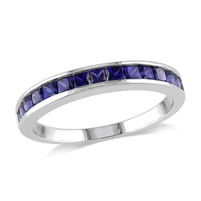 Princess-Cut Lab-Created Blue Sapphire Band in Sterling Silver