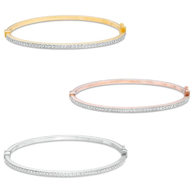 Diamond Fascinationâ¢ Three Piece Bangle Set in Sterling Silver and 18K Two-Tone Gold Plate and Platinum Plate