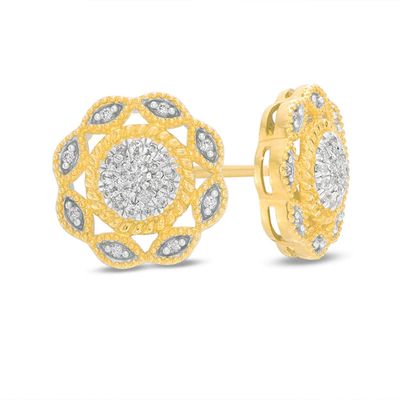 1/8 CT. T.w. Composite Diamond Scallop Frame Stud Earrings in 10K Gold