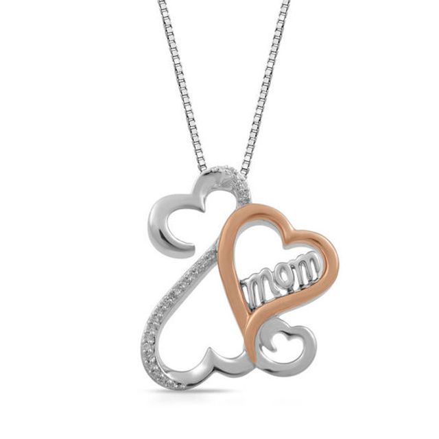 Open Hearts Family by Jane Seymourâ¢ 1/20 CT. T.w. Diamond Mom Heart Pendant in Sterling Silver and 10K Rose Gold