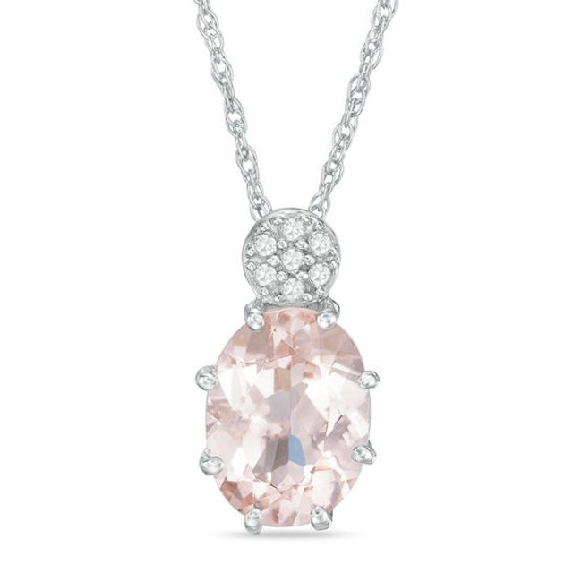 Oval Morganite and Diamond Accent Cluster Pendant in 10K White Gold