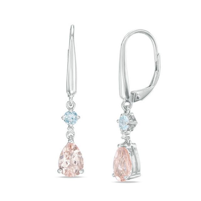 Pear-Shaped Morganite, Aquamarine and Diamond Accent Double Drop Earrings in 10K White Gold