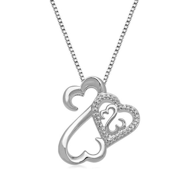 Open Hearts by Jane Seymourâ¢ 1/20 CT. T.w. Diamond Side Heart Pendant in Sterling Silver
