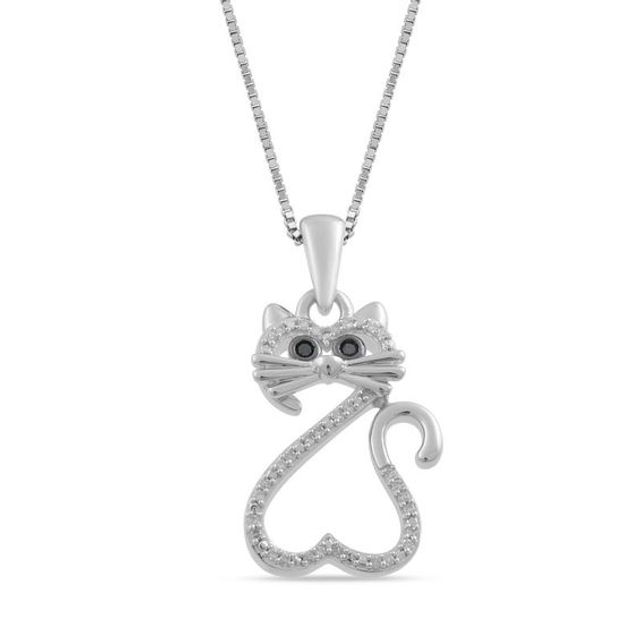 Open Hearts by Jane Seymourâ¢ 1/15 CT. T.w. Enhanced Black and White Diamond Cat Pendant in Sterling Silver