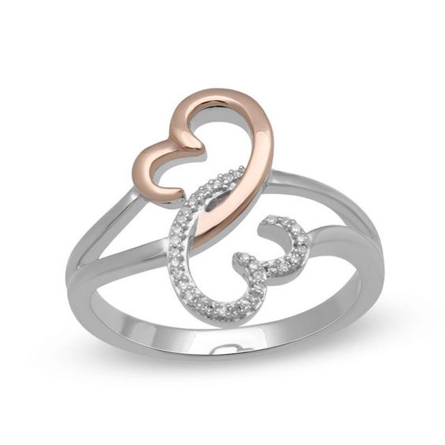 Open Hearts by Jane Seymourâ¢ 1/20 CT. T.w. Diamond Half and Half Ring in Sterling Silver and 10K Rose Gold