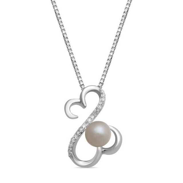 Open Hearts by Jane Seymourâ¢ 5.0mm Freshwater Cultured Pearl and 1/20 CT. T.w. Diamond Pendant in Sterling Silver