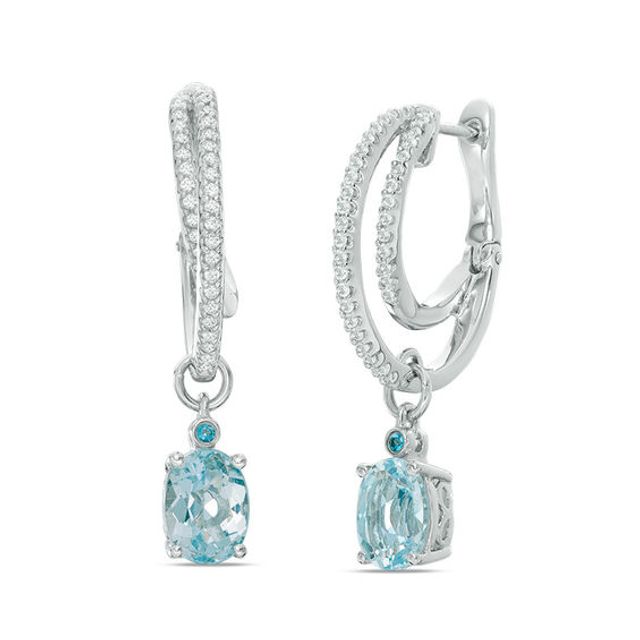 Oval Sky and London Blue Topaz and Lab-Created White Sapphire Double Hoop Earrings in Sterling Silver