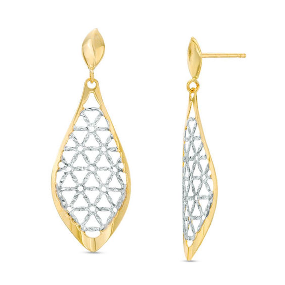 Made in Italy Diamond-Cut Lattice Drop Earrings in 10K Two-Tone Gold