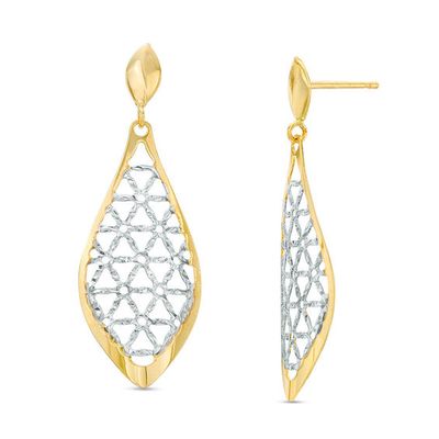 Made in Italy Diamond-Cut Lattice Drop Earrings in 10K Two-Tone Gold