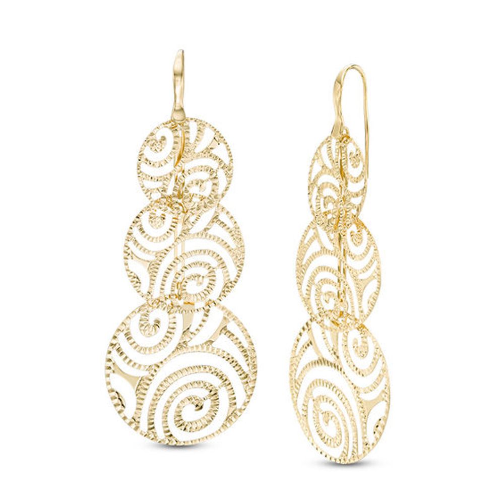 Made in Italy Diamond-Cut Swirl Triple Circle Drop Earrings in 10K Gold