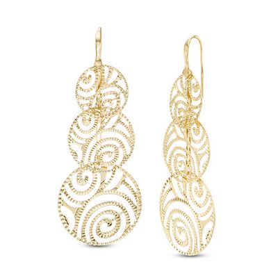 Made in Italy Diamond-Cut Swirl Triple Circle Drop Earrings in 10K Gold
