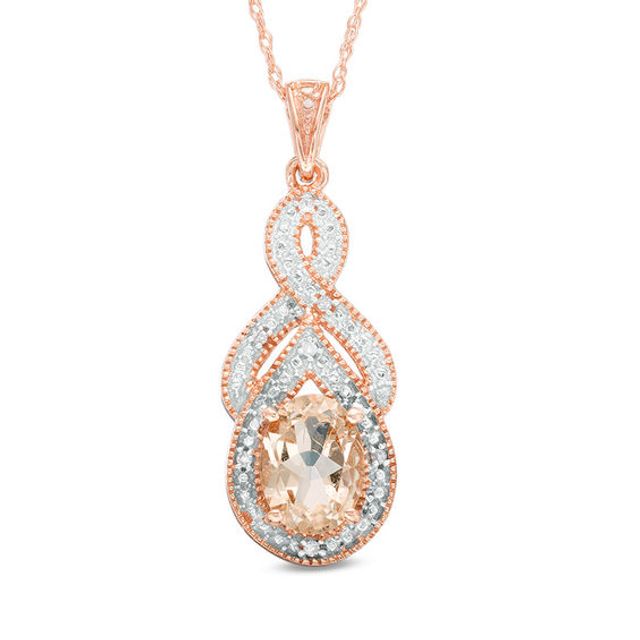 Oval Morganite and Diamond Accent Infinity-Top Vintage-Style Pendant in 10K Rose Gold
